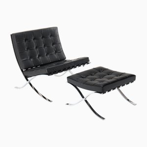 Set of Barcelona Chair and Ottoman by Ludwig Mies van der Rohe for Knoll Inc / Knoll International, 1970s