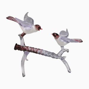 Miniature Murano Glass Birds on Branch, 1990s