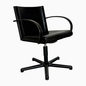 Italian Modernist Leather and Steel Desk Chair by Tito Agnoli for Matteo Grassi, 1980s