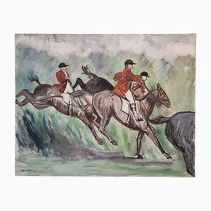 León Lafourcade, Horse Race, 1890s, Acrylic on Canvas