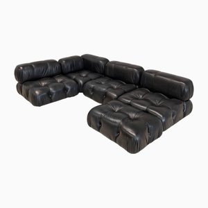 Camaleonda Modular Sofa in Black Leather by Mario Bellini for C&B / B&B Italia, 1970s, Set of 5
