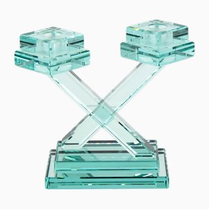Cyanfarbener Kerzenhalter aus Glas, 1970er