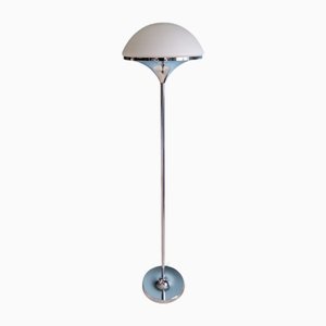 Lampadaire Moderniste en Métal Chrome et Verre Satiné Blanc, 1960s