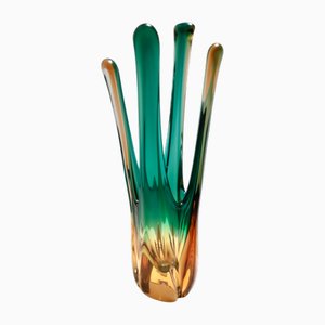 Vase aus Muranoglas in Grün & Bernsteinfarben, Italien, 1950er