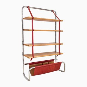 Jumbo Line Bookcase in Oak and Chromed Metal by Luigi Massoni for Poltrona Frau, 1970s