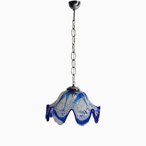 Grande Lampe à Suspension en Verre de Murano Bleu attribuée à Mazzega, 1970s