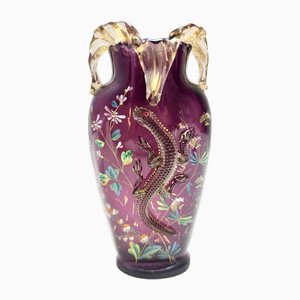 Vase Bohemian Améthyste en Verre Soufflé avec Salamandre, 1890s