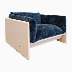 White Lacquered Wood and Blue Velvet Armchair by Studio Simon by Gavina, 1970s