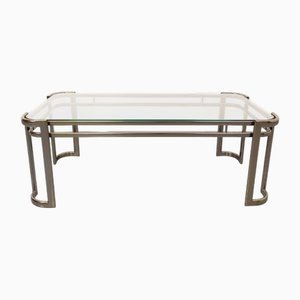 Rechteckiger Italienischer Vintage Couchtisch aus Transparentem Glas & Dunklem Chrom Metall von Morex, 1970er