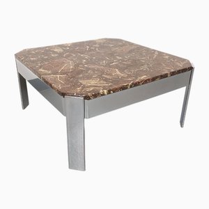 Vintage Square Coffee Table in Marble and Chrome Metal, 1970s