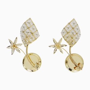 Vintage Wandlampen in Blumenform mit goldenen Hängelampen aus Metall & Glas, 1980er, 2er Set