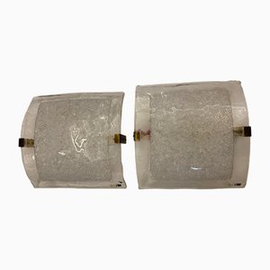 Large Wall Lights in Transparent Glass and Lattimo Cane Segments from Itre, Murano, 1970s, Set of 2