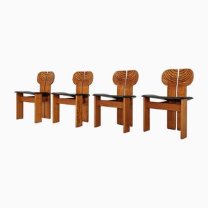 Africa Chairs in Walnut and Leather by Afra and Tobia Scarpa for Maxalto, 1970s, Set of 4