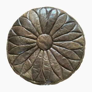Pouf Vintage en Cuir Marron, 1970s