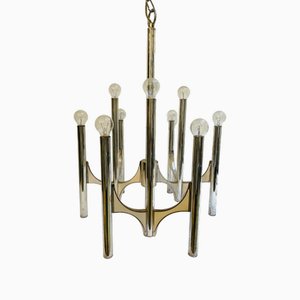 Lampadario Mid-Century moderno in metallo cromato di Gaetano Sciolari, anni '70