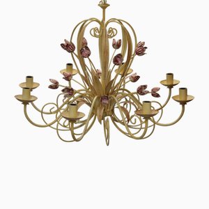 Gelbe Kronleuchter aus Metall mit Blumenmuster