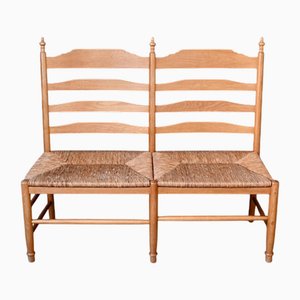 Large Primitive Brutalist Bench in Straw and Wood, France, 1970s