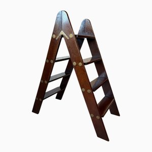 Folding Step Ladder in Mahogany & Brass
