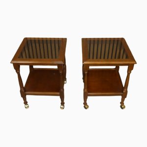 Tables de Chevet Vintage Carrées en Bois et Verre sur Roulettes, 1960s-70s, Set de 2