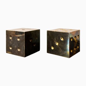 Dice-Shaped Burnished Brass Paperweights, 1970s, Set of 2