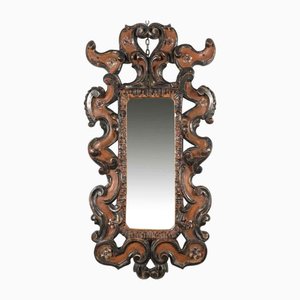 Florentine Carved Silver Mirror in Decorated Red