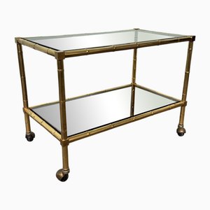 Italian Trolley in Faux Bamboo Brass and Smoked Glass Tops, 1970s