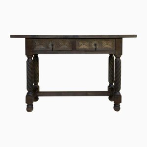 Table Console du Début du 20ème Siècle en Noyer Sculpté avec Pieds Tournés, Espagne, 1920s