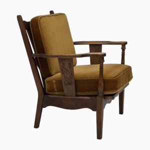 1950, poltrona vintage danese, velluto verde originale, legno di quercia.