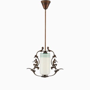 Lampada a sospensione Grace in ottone e vetro, Svezia, anni '30