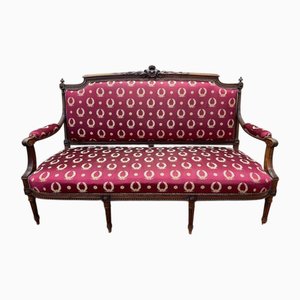 Louis XVI Style Bench in Burgundy Fabric