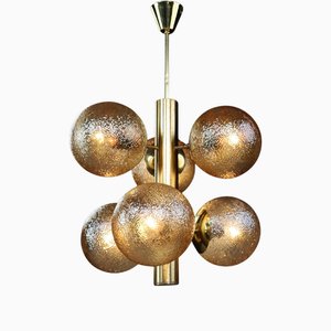 Patinated Brass Sputnik Chandelier with Six Gold-Colored Globes from Kaiser Leuchten, 1960s