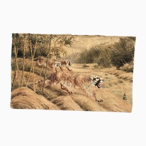 Antique Silk Japanese Embroidery with Tigers