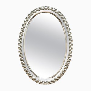 Italian Crystal Art Large Oval Double Beveled Mirror, Italy, 1950s