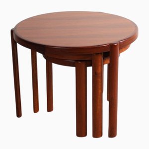 Round Teak Nesting Tables, Set of 3