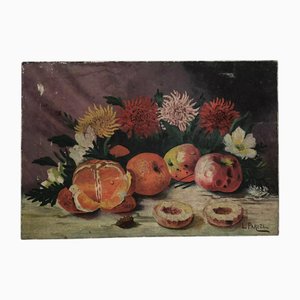 L. Parize, Still Life with Fruits and Flowers, 20th Century, Oil on Canvas