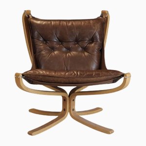 Sillón Falcon de cuero marrón de Sigurd Ressell para Vatne Møbler