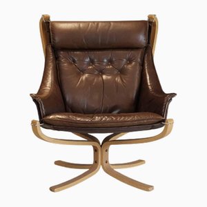 Brown Leather Falcon Lounge Chair by Sigurd Ressell for Vatne Møbler