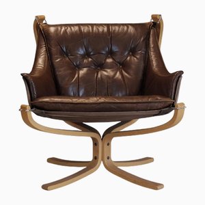 Sillón Falcon de cuero marrón de Sigurd Ressell para Vatne Møbler