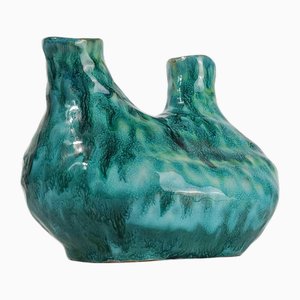 Handgefertigte Vintage Majolika Vase mit mehreren Öffnungen in verletzter Form, 1981