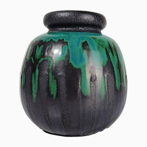 Mid 20th Century Vase in Fat Lava Sea Green Ceramic in the style of Raku, West Germany, 1970s