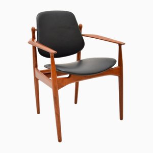 Poltrona vintage in teak e pelle di Arne Vodder, Danimarca, 1960 di France & Søn / France & Daverkosen