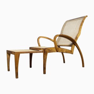 Modernistischer Skulpturaler Sessel aus Schilfrohr mit Fußhocker, 1940er
