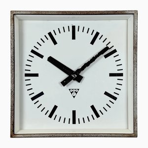 Grey Rusty Industrial Square Wall Clock from Pragotron, 1970s, 1980s