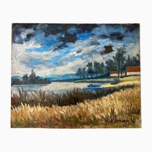 Henry d'Avesnes, Landscape by the Water, Oil on Panel, 1950s