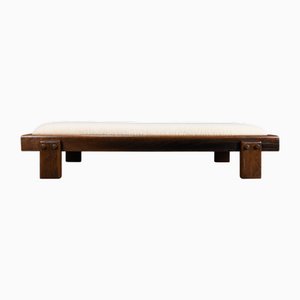 Mid-Century Modern Oak and Wool Low Bench, 1960s