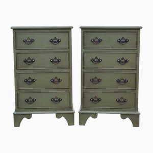 Vintage Upcycled Olive Painted Bedside Tables, 1980s, Set of 2