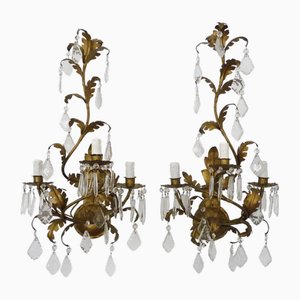 Large Foliage Wall Lights with 3 Arms of Lights in Gold Metal, 1970s