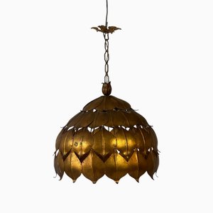 Lampe à Suspension Florale Style Hans Kögl en Métal Doré, 1960s