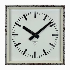 Grey Rusty Industrial Square Wall Clock from Pragotron, 1970s, 1980s