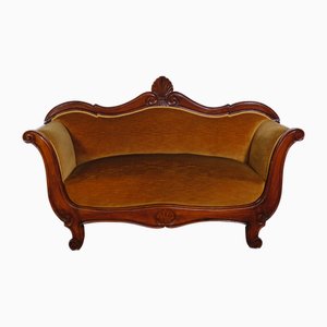 19th Century Louis Philippe Boat-Shaped Sofa in Walnut and Velvet